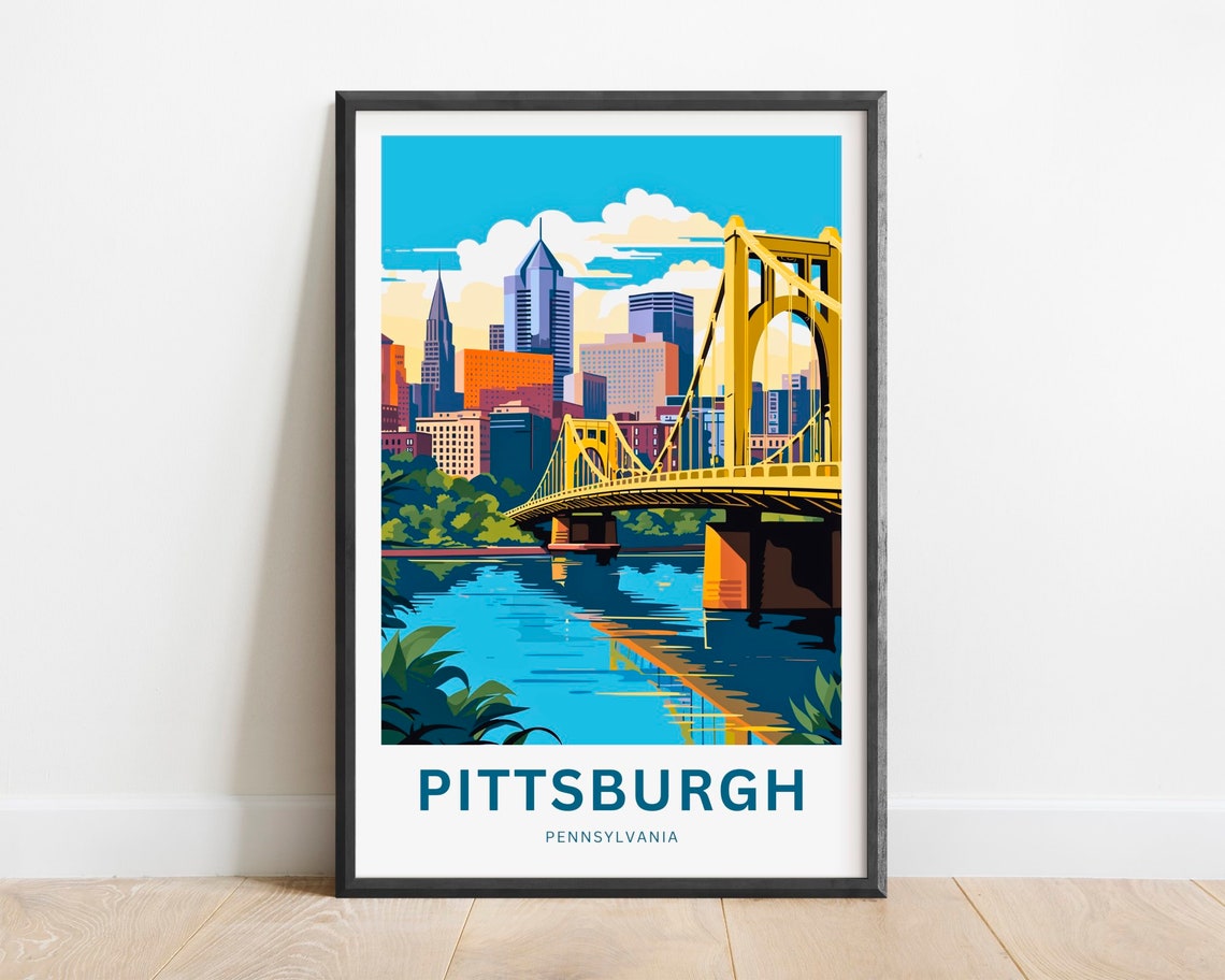Pittsburgh Pennsylvania Yellow Bridge Downtown Skyline Poster