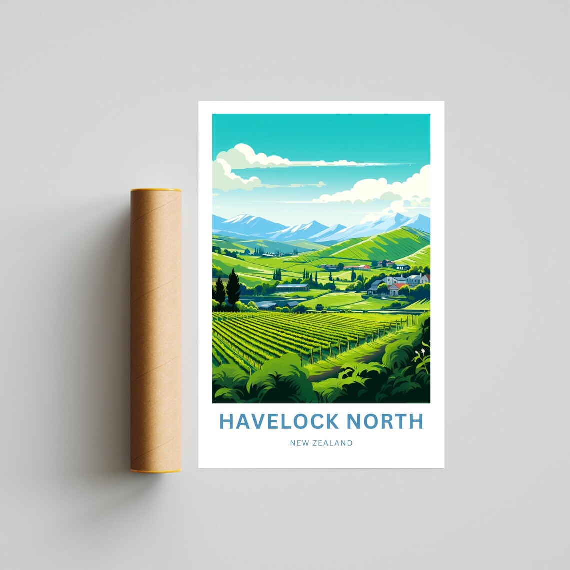 Havelock North New Zealand Vineyard Hills Vintage Travel Poster - Image 4