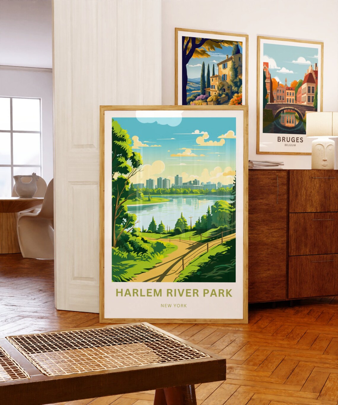 Harlem River Park New York Green Trail River Skyline Custom Poster - Image 5