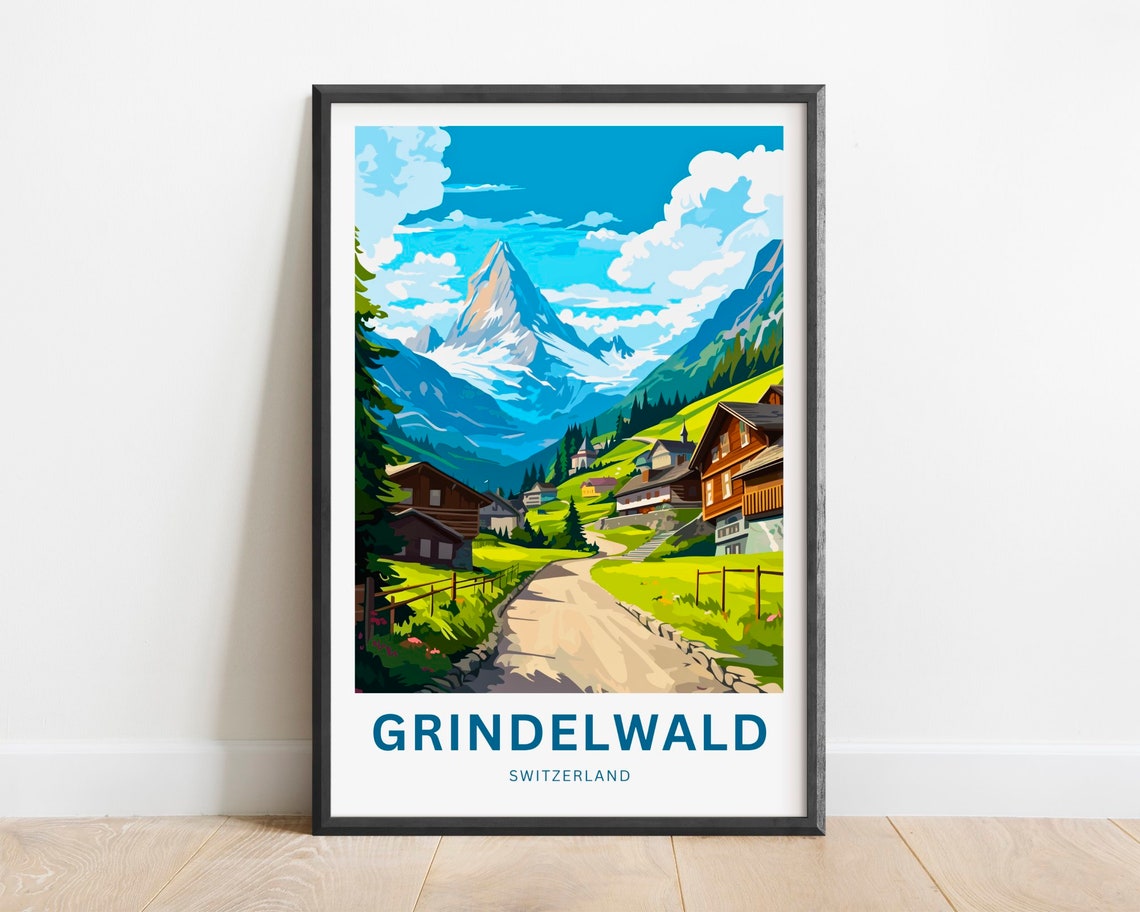 Grindelwald Switzerland Alpine Chalets Village Lane Scene Poster