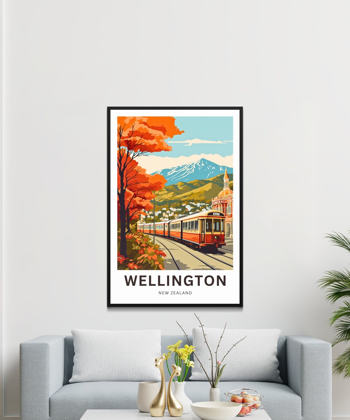 Wellington New Zealand Tram Autumn Trees Mountain View Travel Poster - Image 3