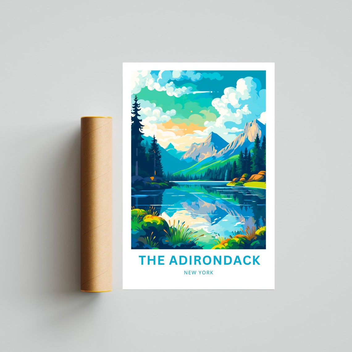 Adirondack New York Mountain Lake Reflection Pine Forest Travel Poster - Image 4