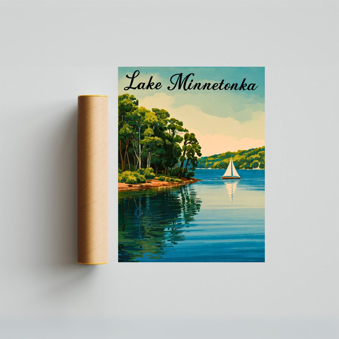 Lake Minnetonka Sailboat Lakeside Sunset Vintage Travel Poster - Image 2