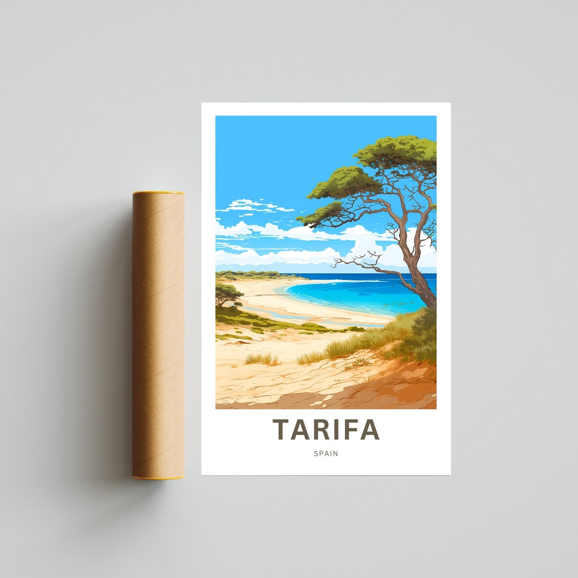 Tarifa Spain Beach Stone Pine Turquoise Cove Waves Travel Poster - Image 4