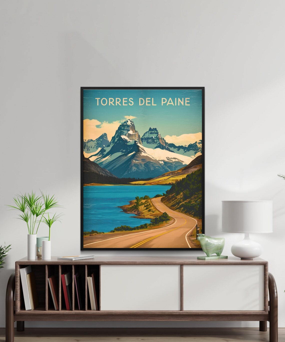 Torres Del Paine Snow Peaks Pine Forest Lake Road Vintage Poster - Image 2