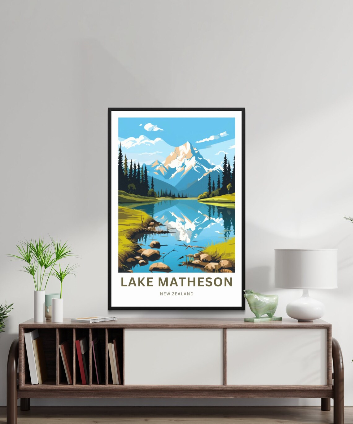 Lake Matheson New Zealand Mountain Reflection Calm Travel Poster - Image 2