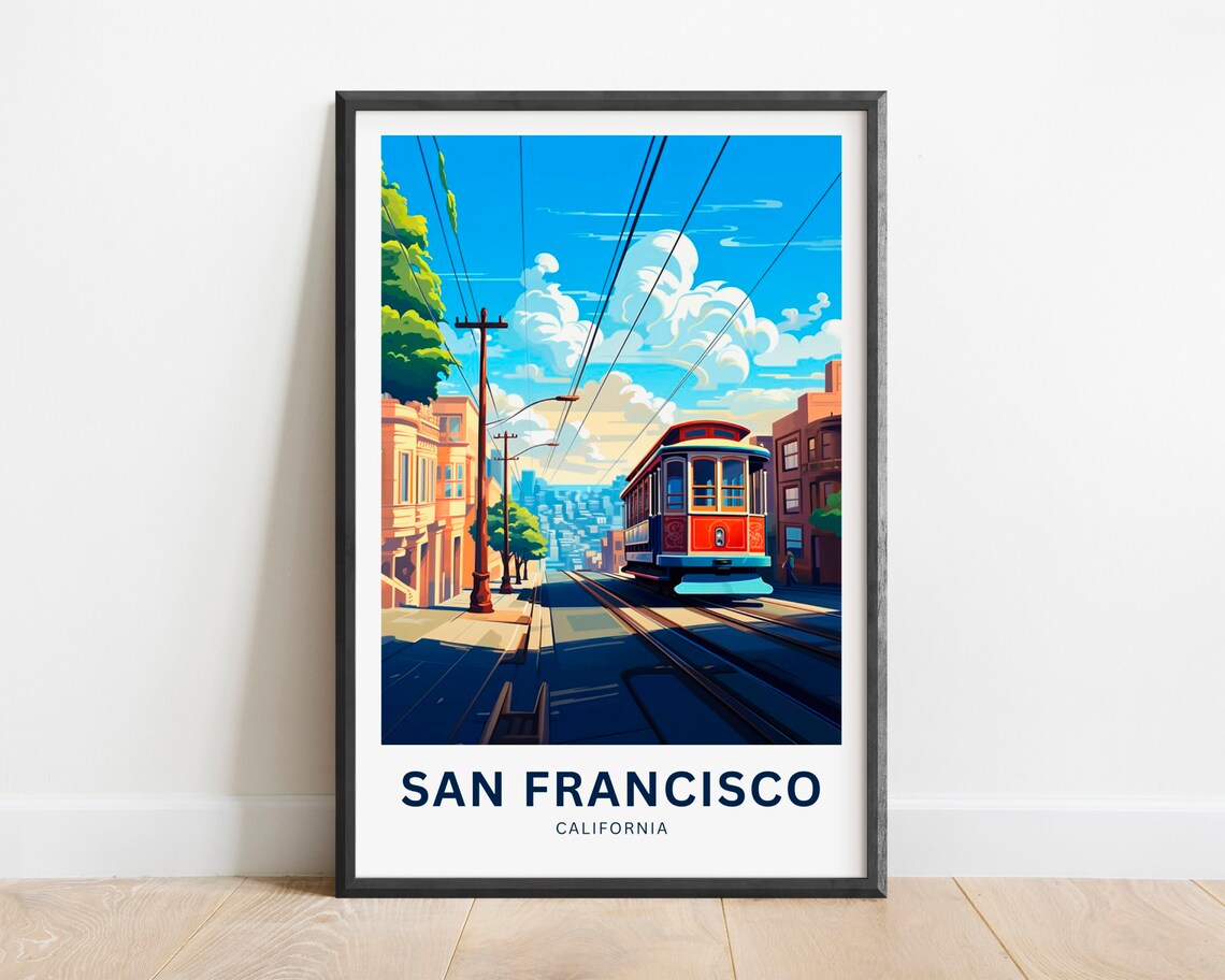San Francisco California Cable Car Historic Street Scene Poster