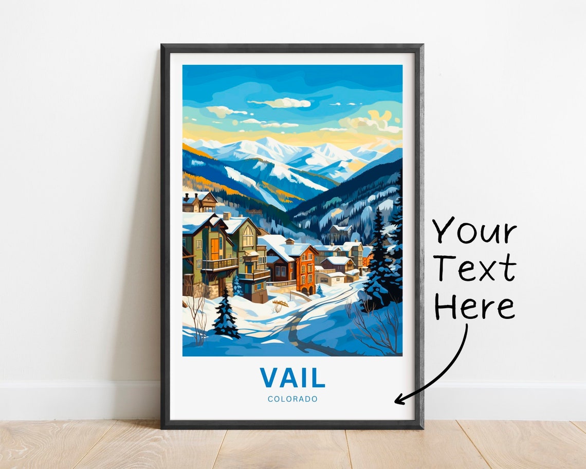 Vail Colorado Alpine Lodge Winter Snow Peaks Custom Text Art Poster