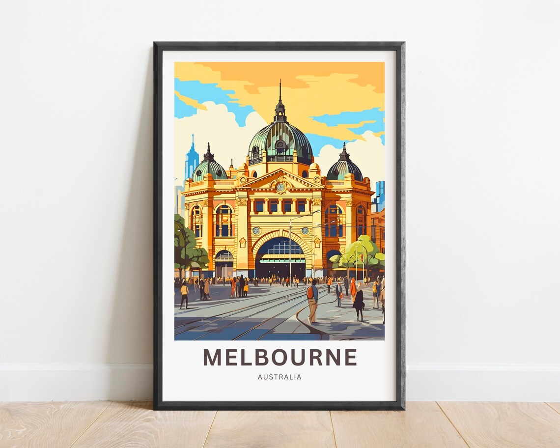 Melbourne Australia Flinders Street Station Vintage Travel Poster