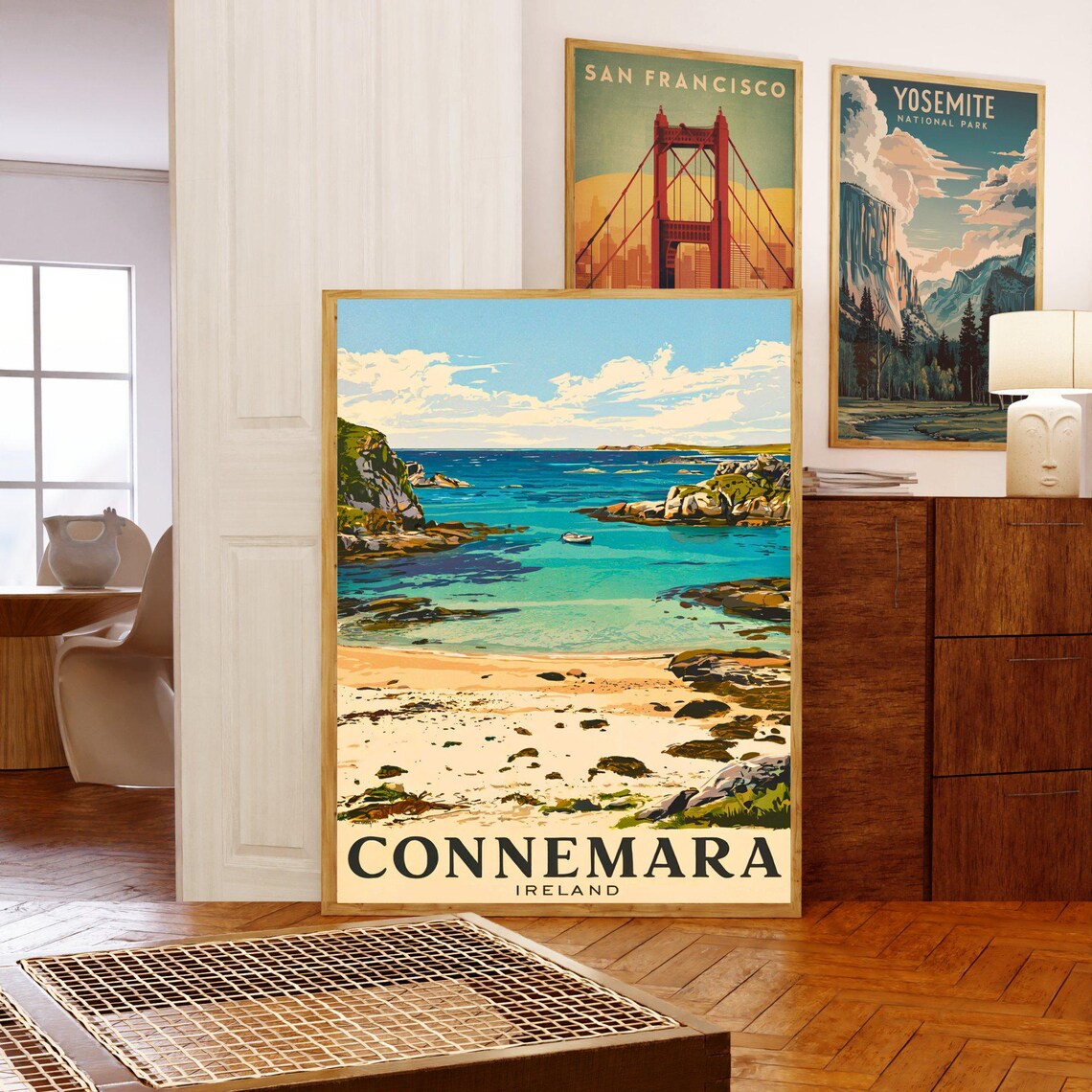 Connemara Ireland Sandy Cove Turquoise Bay Boats Scenic Travel Poster - Image 5