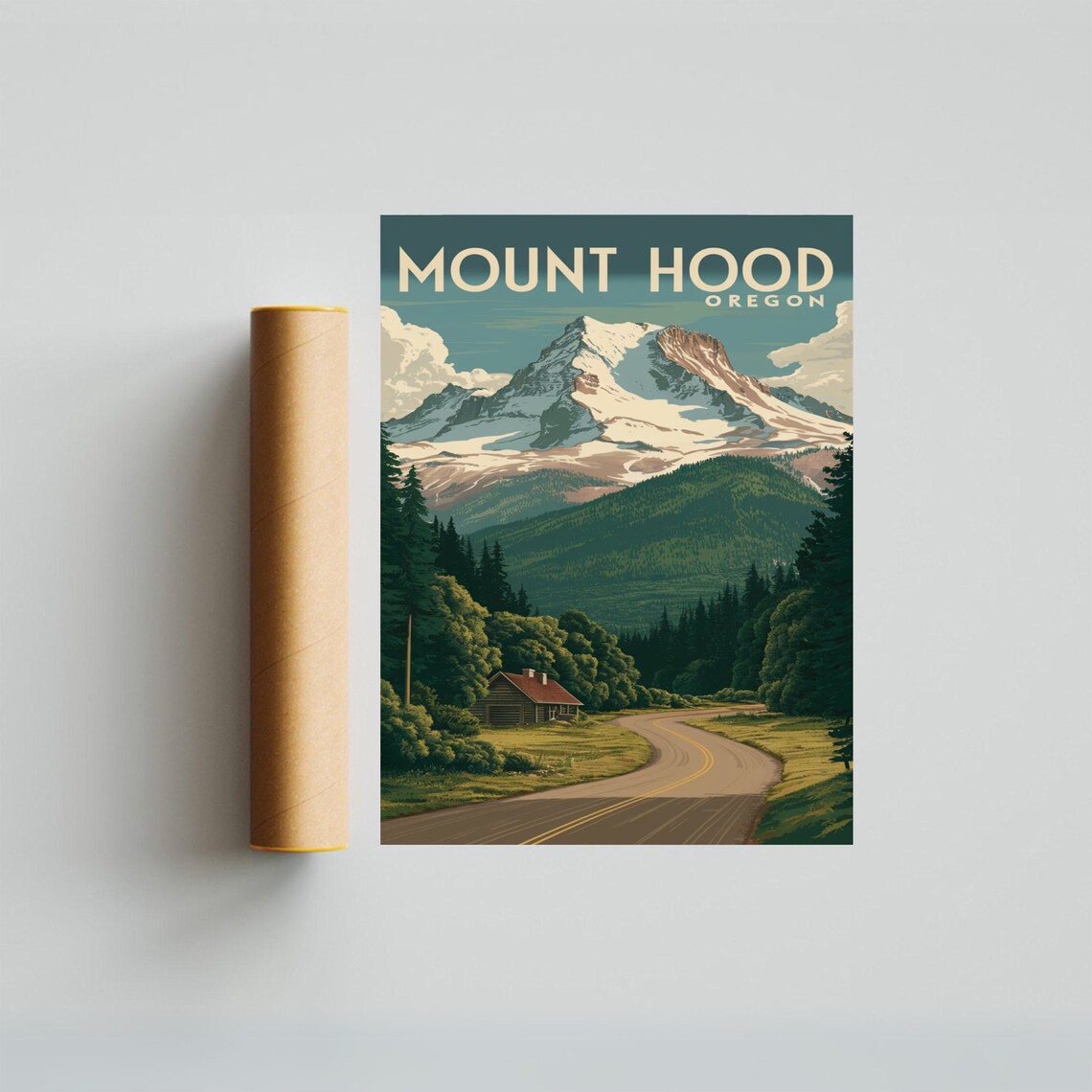 Mount Hood Oregon Vintage Travel Poster with Winding Mountain Road - Image 3