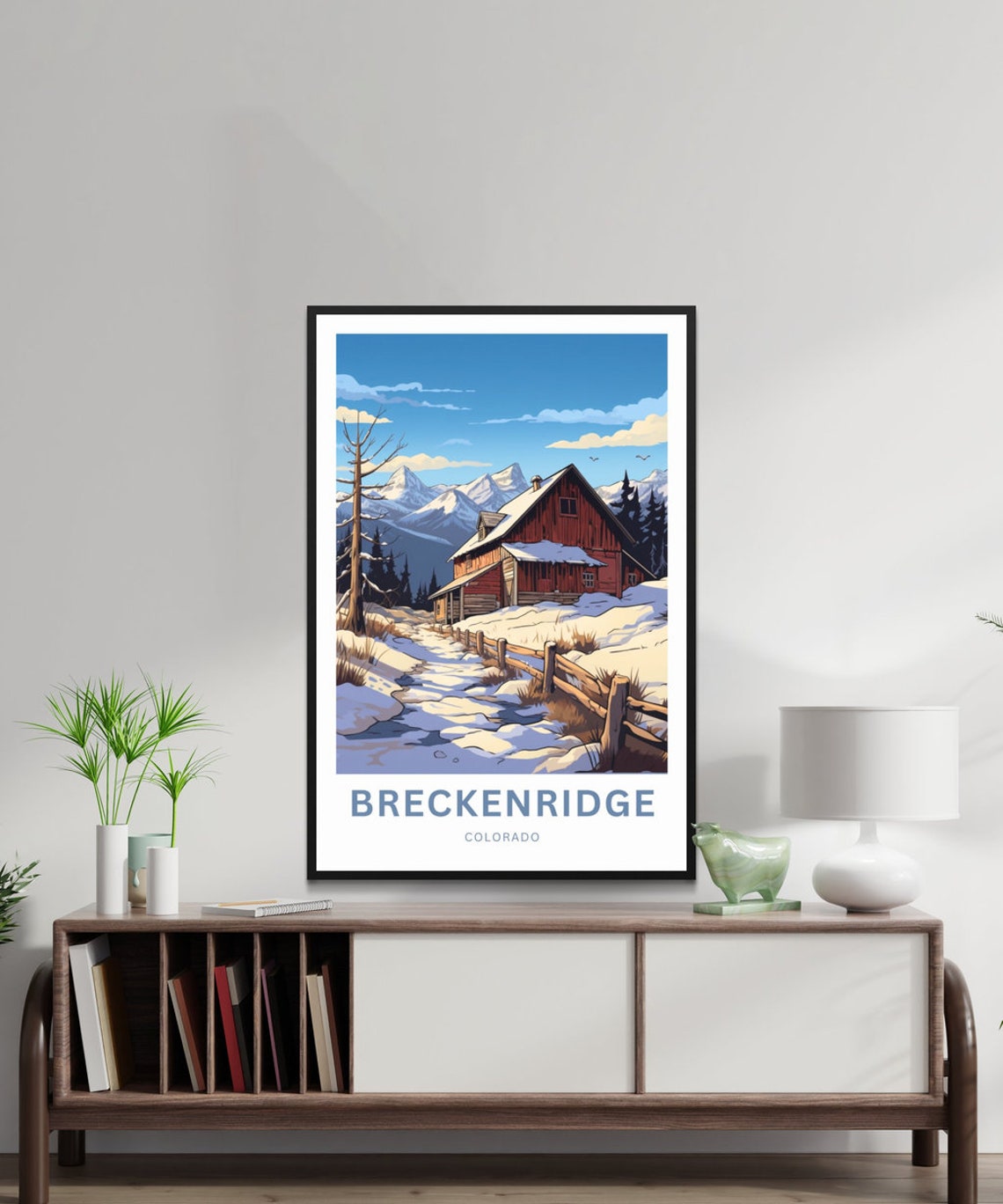 Breckenridge Colorado Red Barn Winter Snow Custom Text Poster - Image 2