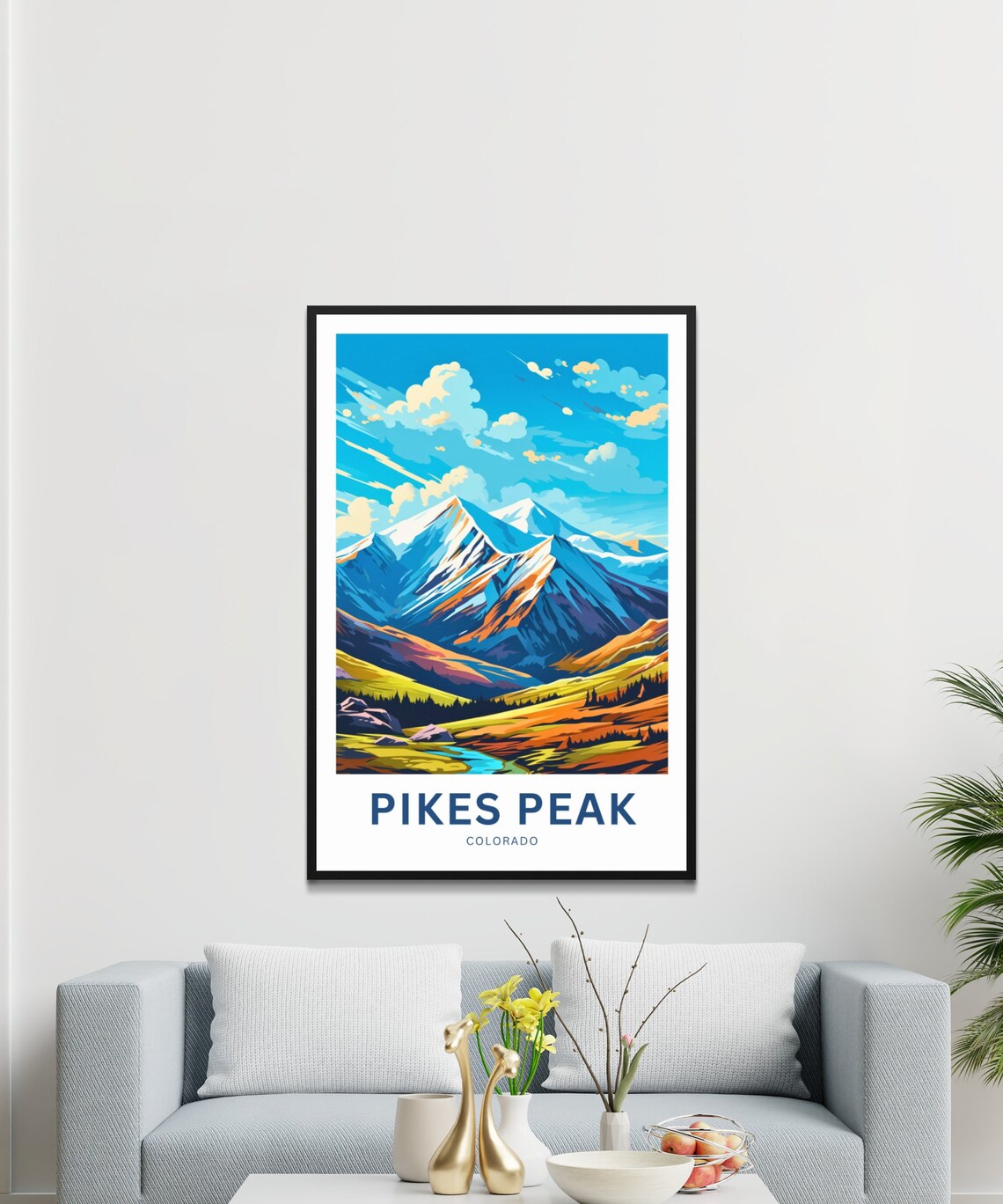 Pikes Peak Colorado Snowy Summit Over Golden Valley Retro Poster - Image 3