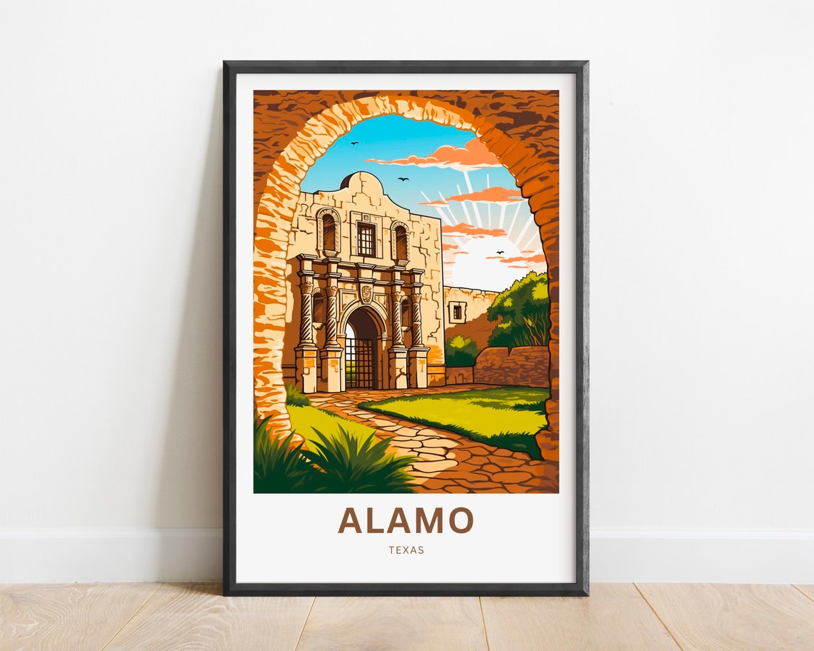 Alamo Texas View Through Stone Arch San Antonio Landmark Travel Poster