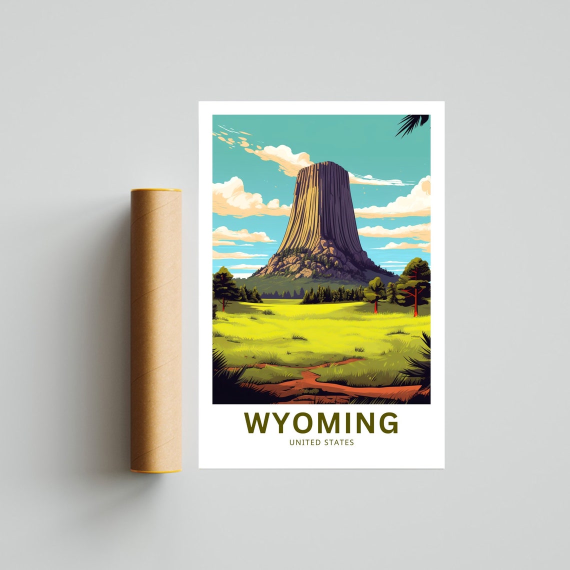 Personalized Wyoming Devils Tower Prairie Illustrated Travel Poster - Image 4