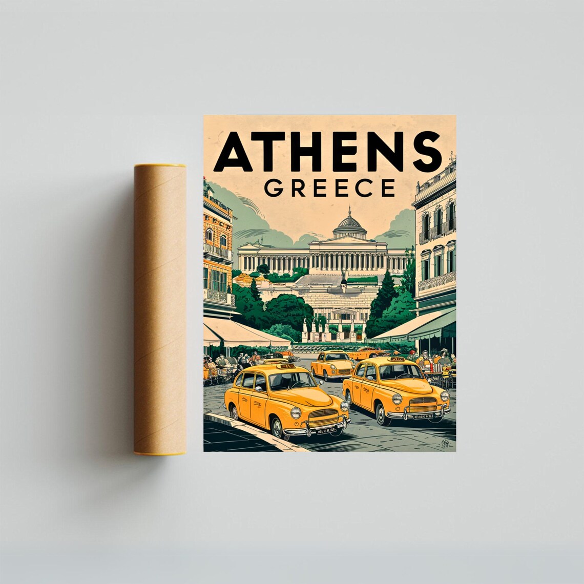 Athens Greece Vintage Taxi Retro City Street Travel Poster Art - Image 3