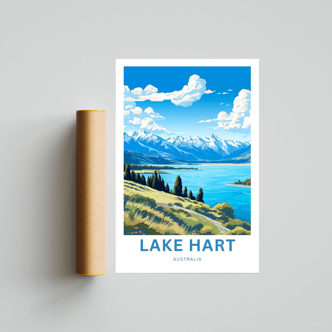 Personalized Lake Hart Australia Mountain Lake Vintage Travel Poster - Image 4