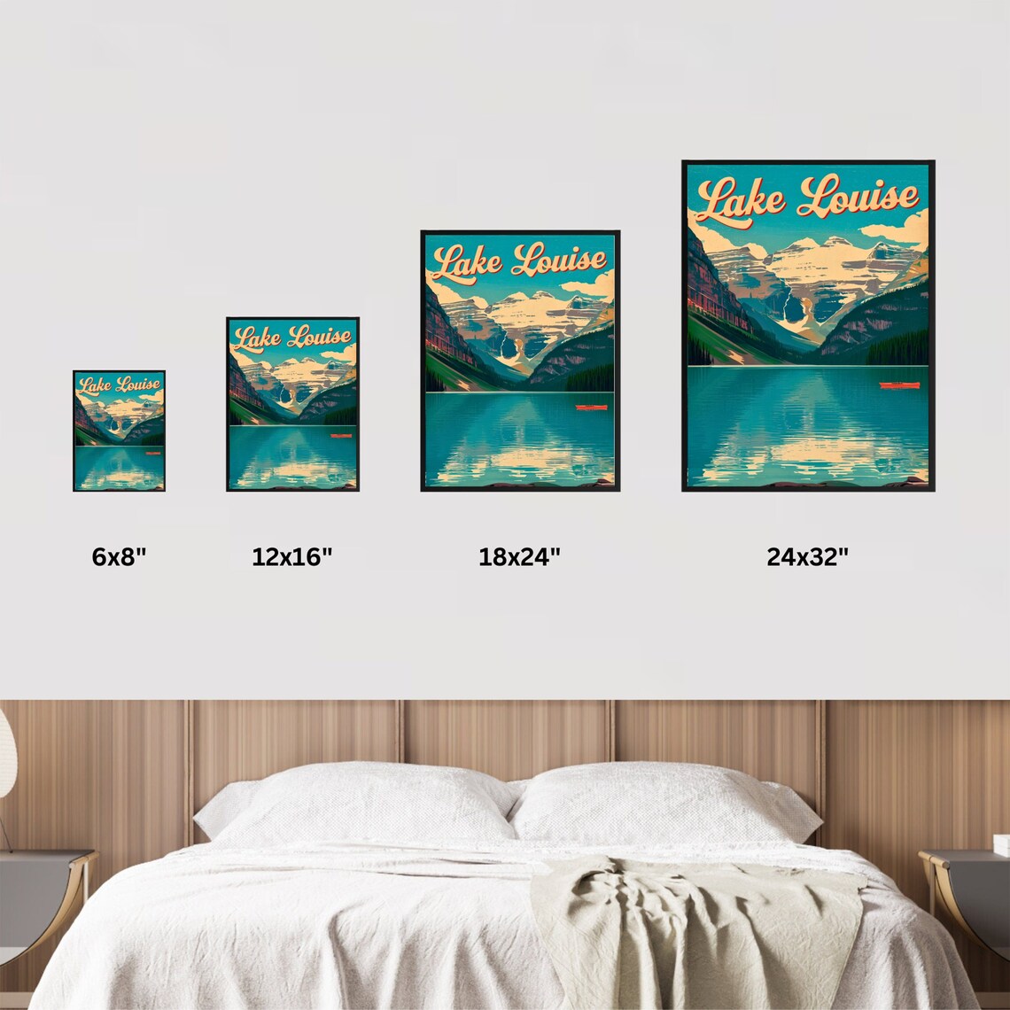 Lake Louise Red Canoe Turquoise Lake Glacier Peaks Vintage Poster - Image 4