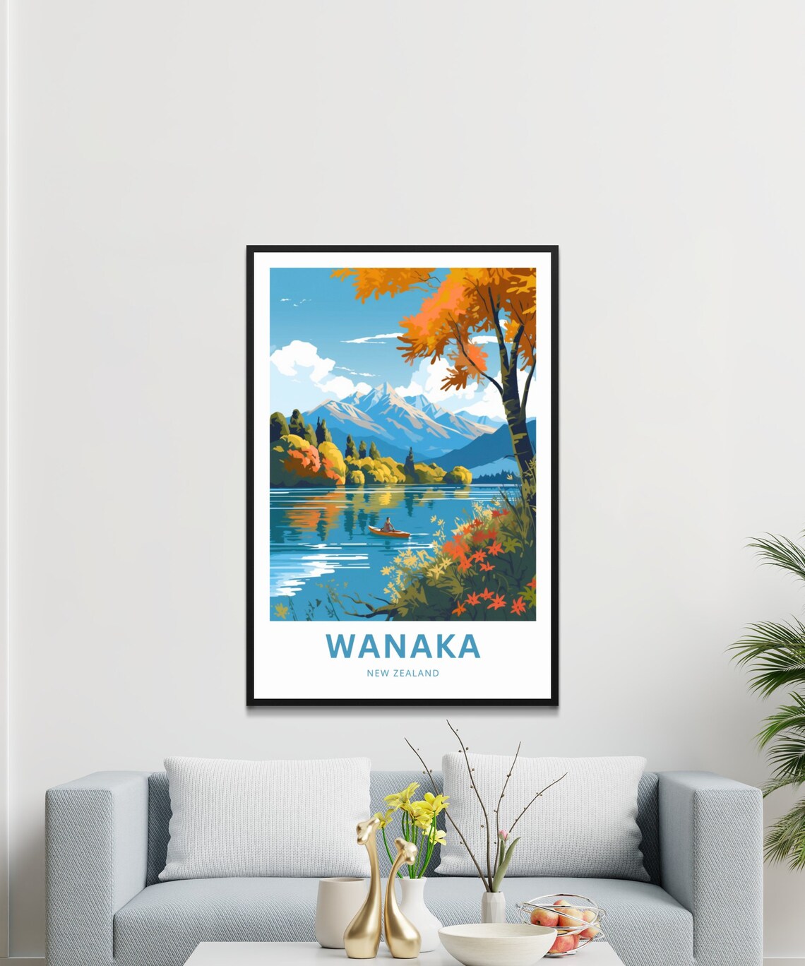 Wanaka Lake Kayaker Autumn Mountains New Zealand Travel Poster Nature - Image 3