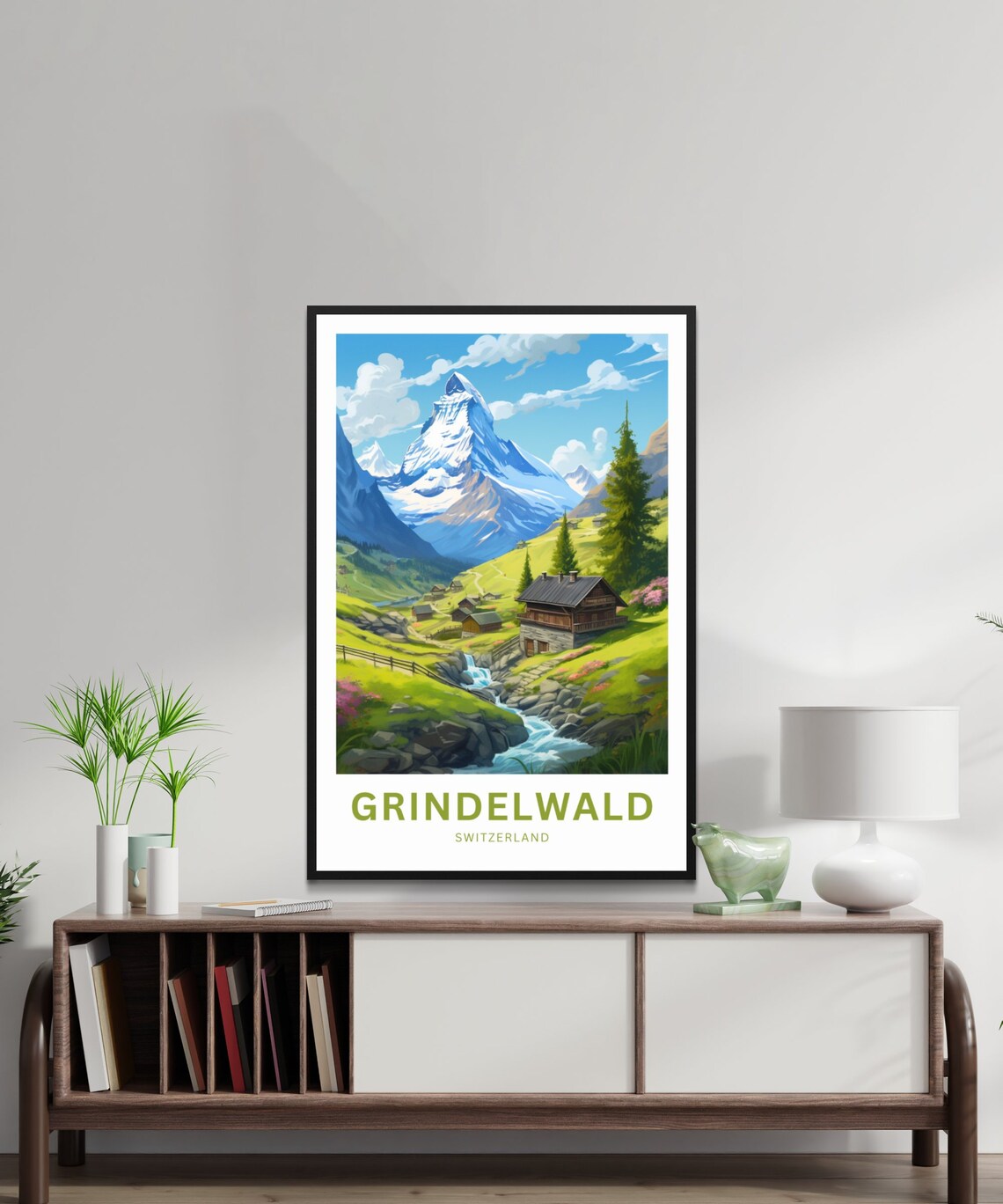 Grindelwald Switzerland Matterhorn Style Peak and Chalet Travel Poster - Image 2