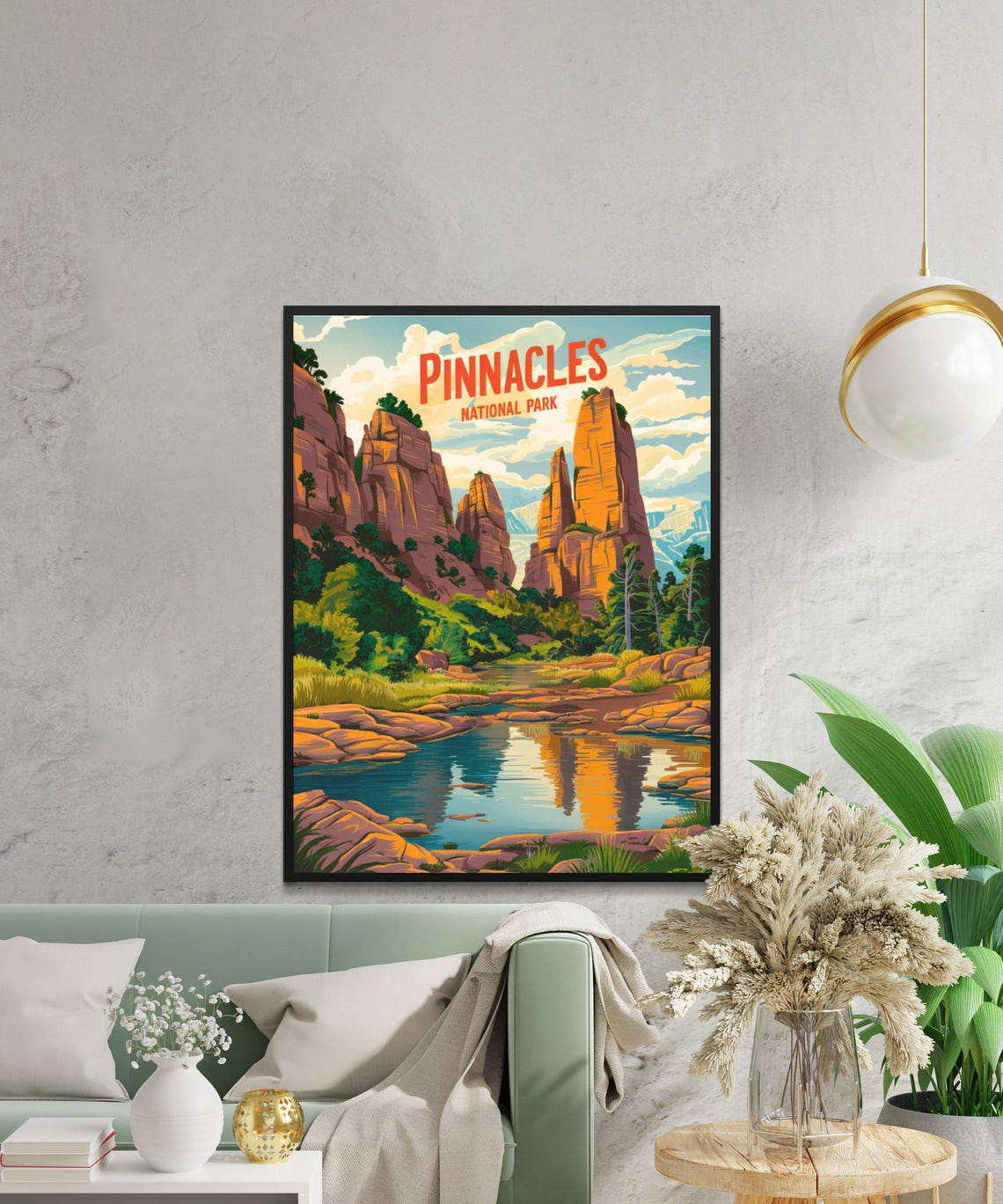 Pinnacles National Park Red Rock Spires Pool Reflection Travel Poster - Image 2