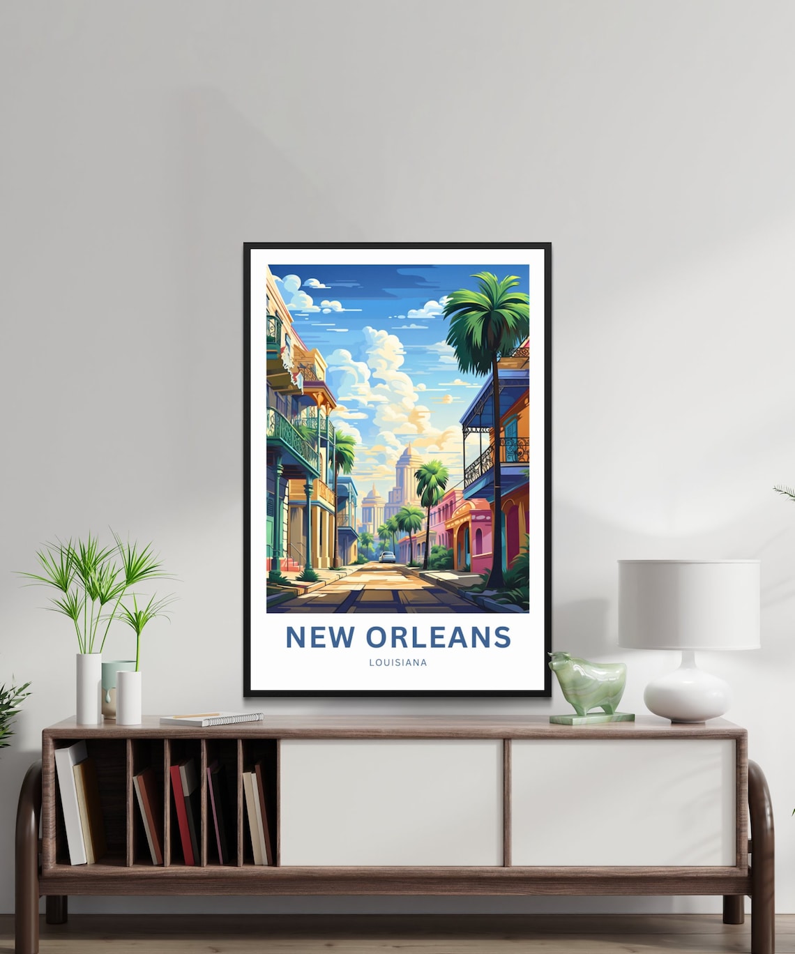 New Orleans Louisiana Historic Street Palms Skyline Scene Poster - Image 2