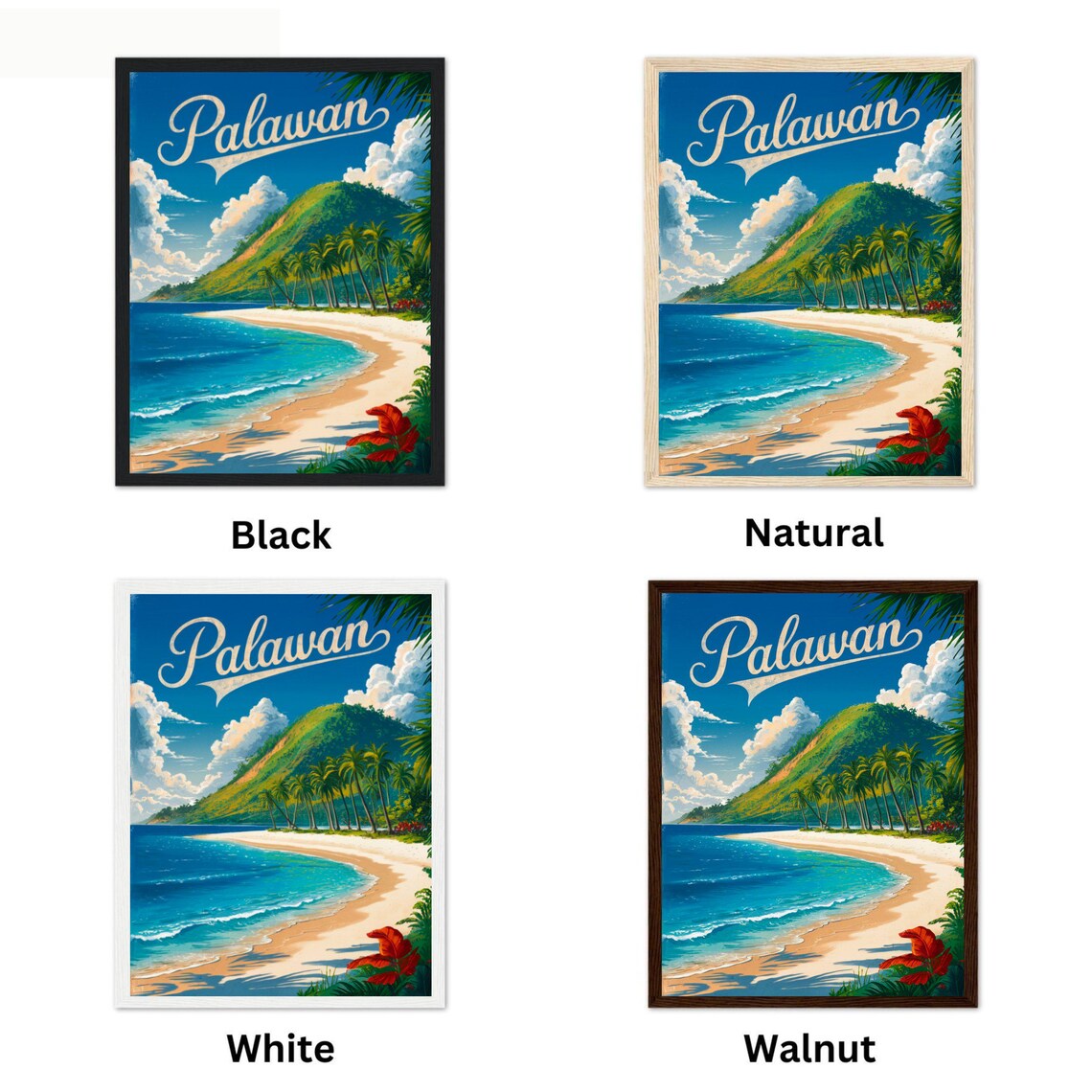 Palawan Philippines Vintage Beach Palms Turquoise Sea Travel Poster - Image 4