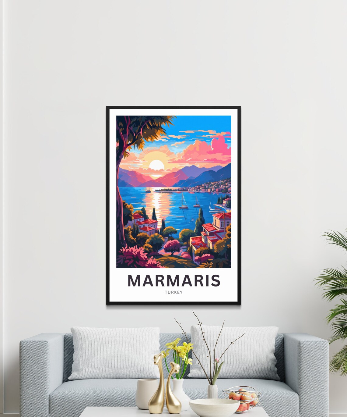 Marmaris Turkey Sunset Harbor Sailboats Vintage Travel Poster Gift - Image 3