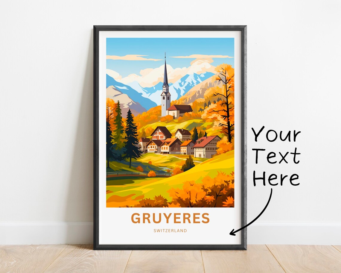 Gruyeres Switzerland Autumn Village Personalized Travel Poster