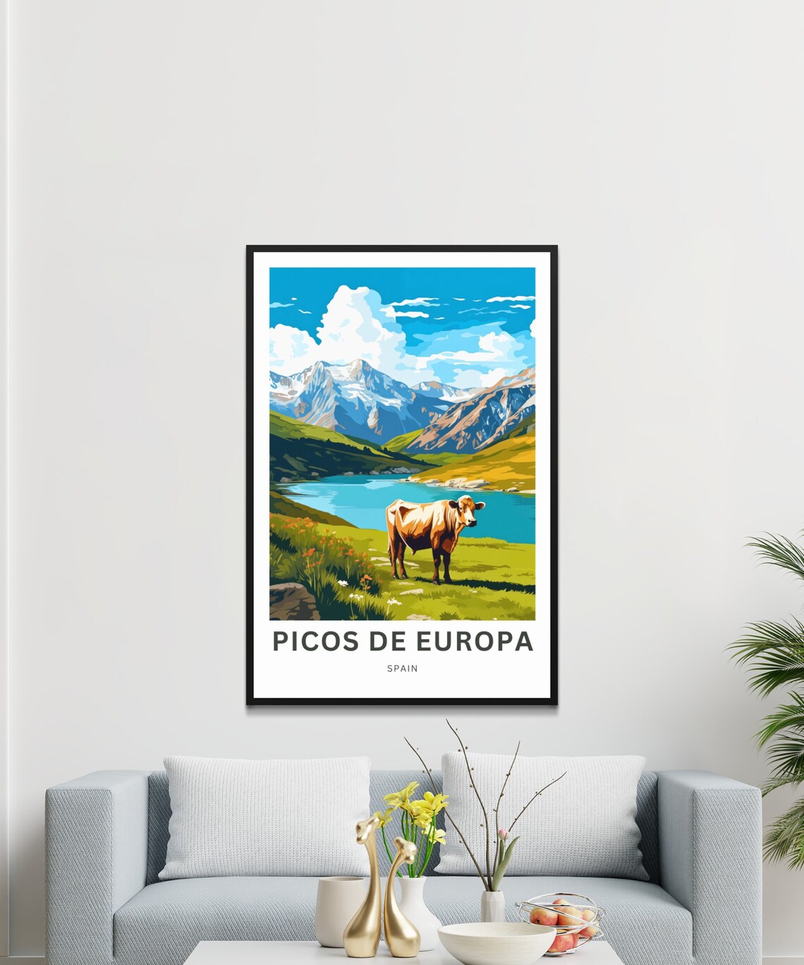 Picos de Europa Spain Alpine Cow Lake Mountain National Poster - Image 3