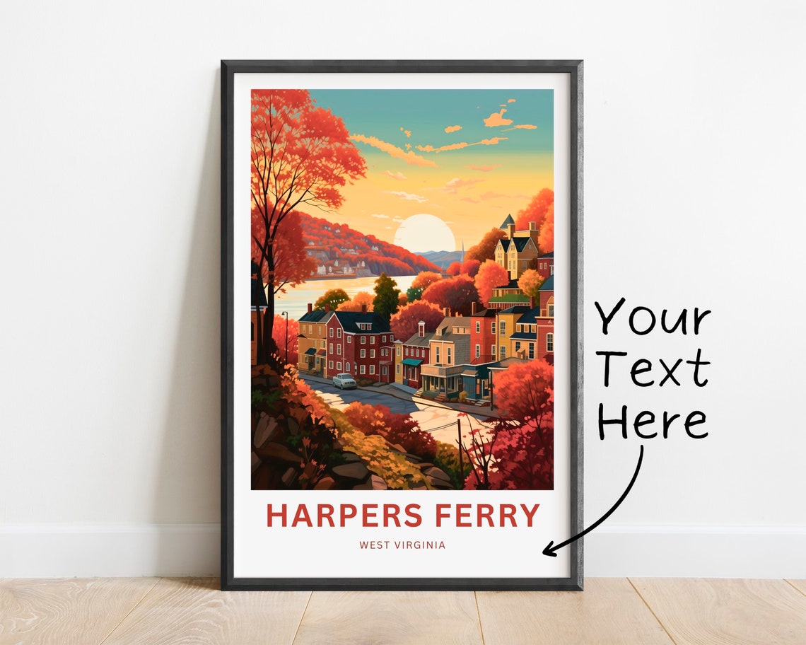 Harpers Ferry West Virginia Autumn Town Sunset Custom Travel Poster