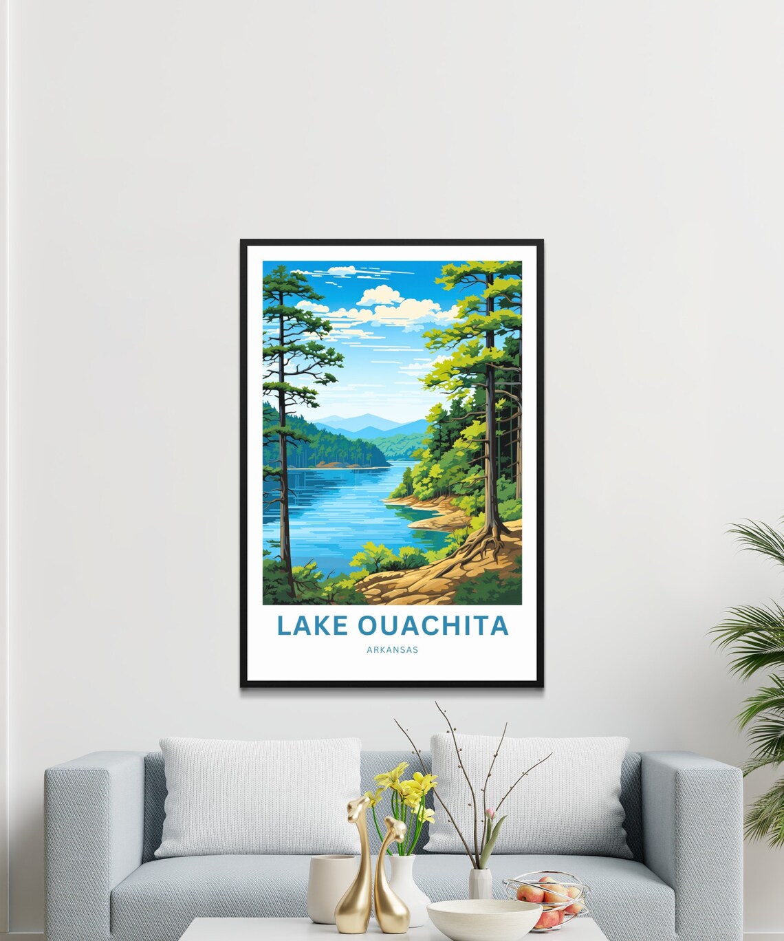 Lake Ouachita Arkansas Pine Trees Rocky Shore Sunny Lake Travel Poster - Image 3