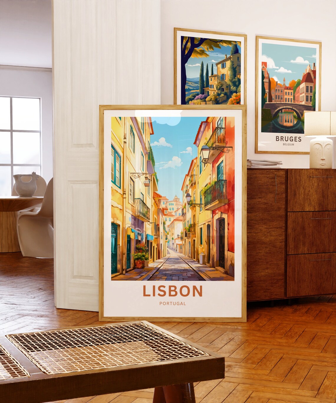 Lisbon Portugal Old Town Cobblestone Street Vintage Travel Poster - Image 5