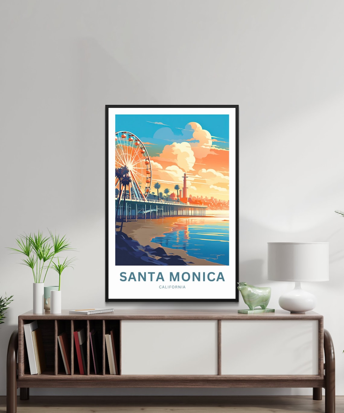 Santa Monica California Custom Text Pier Ferris Wheel Sunset Travel Poster - Image 3