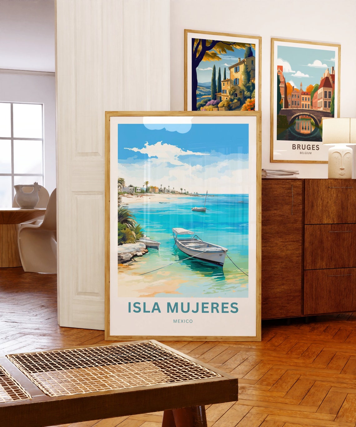 Isla Mujeres Mexico Moored Boat Turquoise Lagoon Beach Poster - Image 5