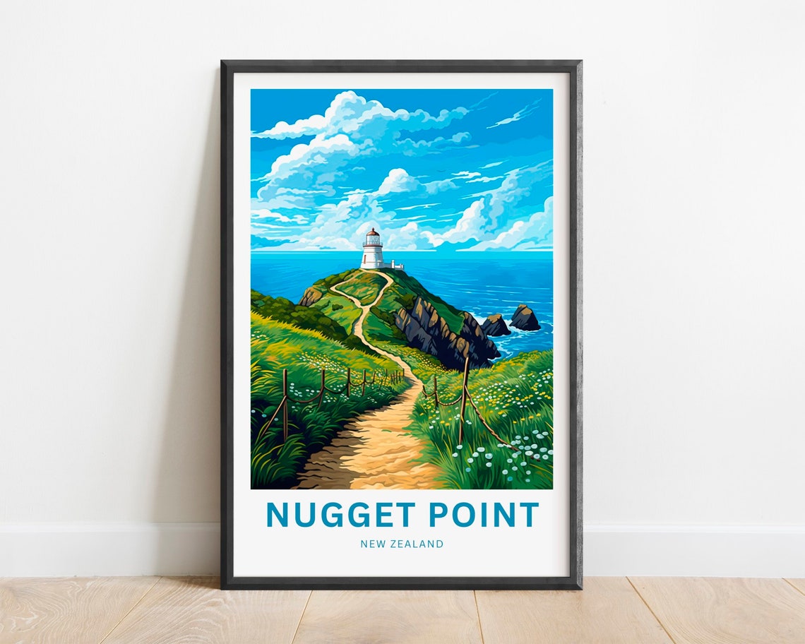 Nugget Point New Zealand Lighthouse Wildflower Trail Art Poster