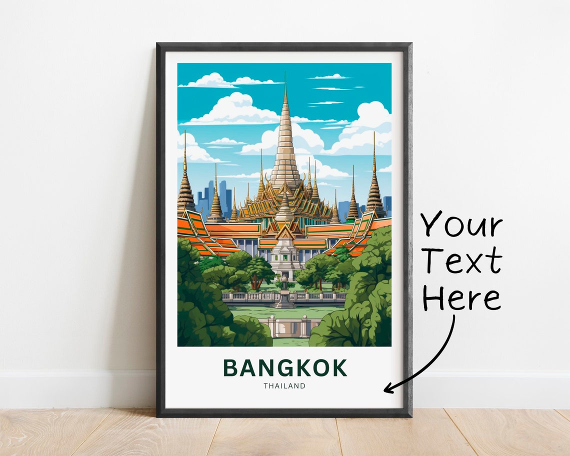 Personalized Bangkok Temple Thailand Travel Poster Custom Text Gift