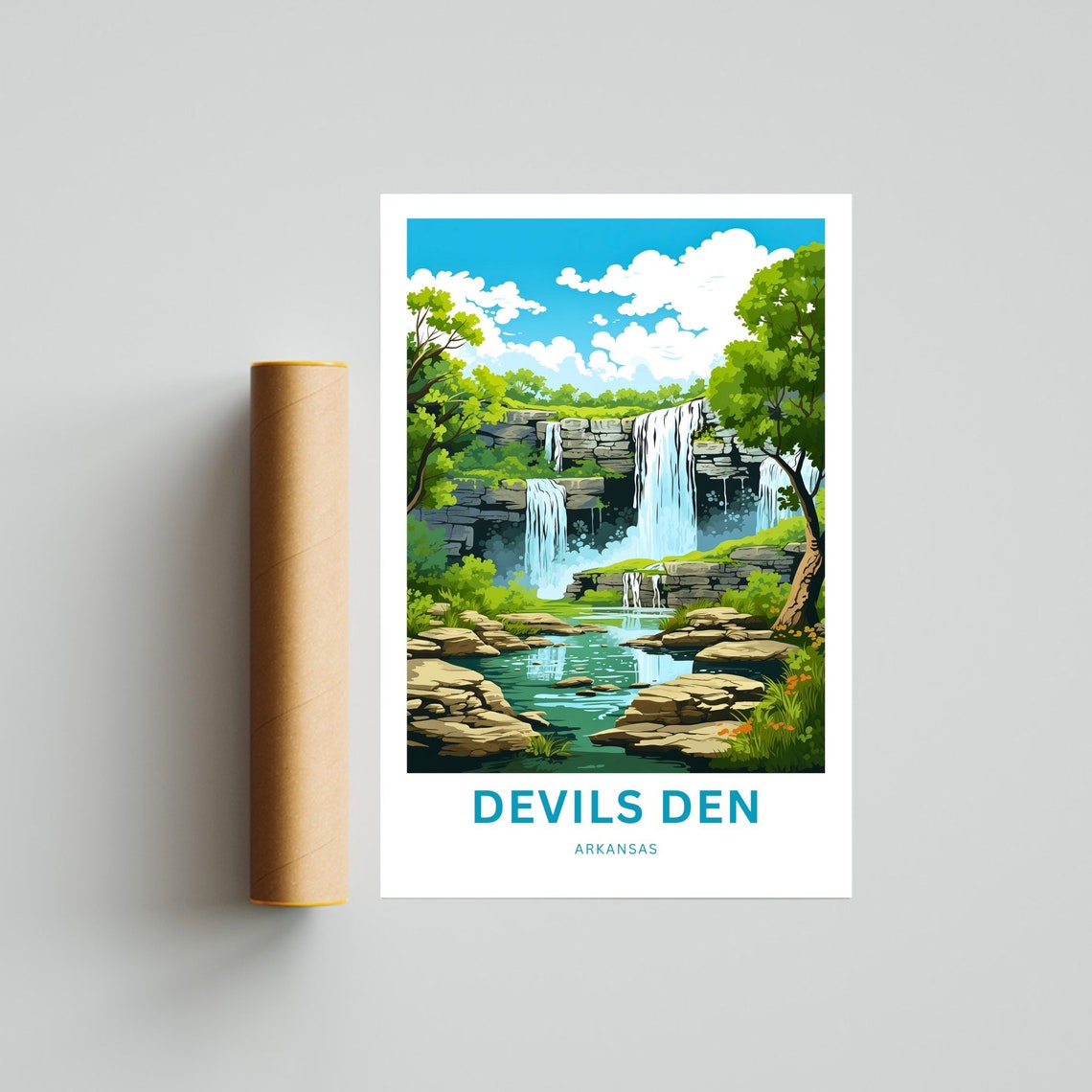 Devils Den Arkansas Triple Falls Summer Forest Travel Poster - Image 4
