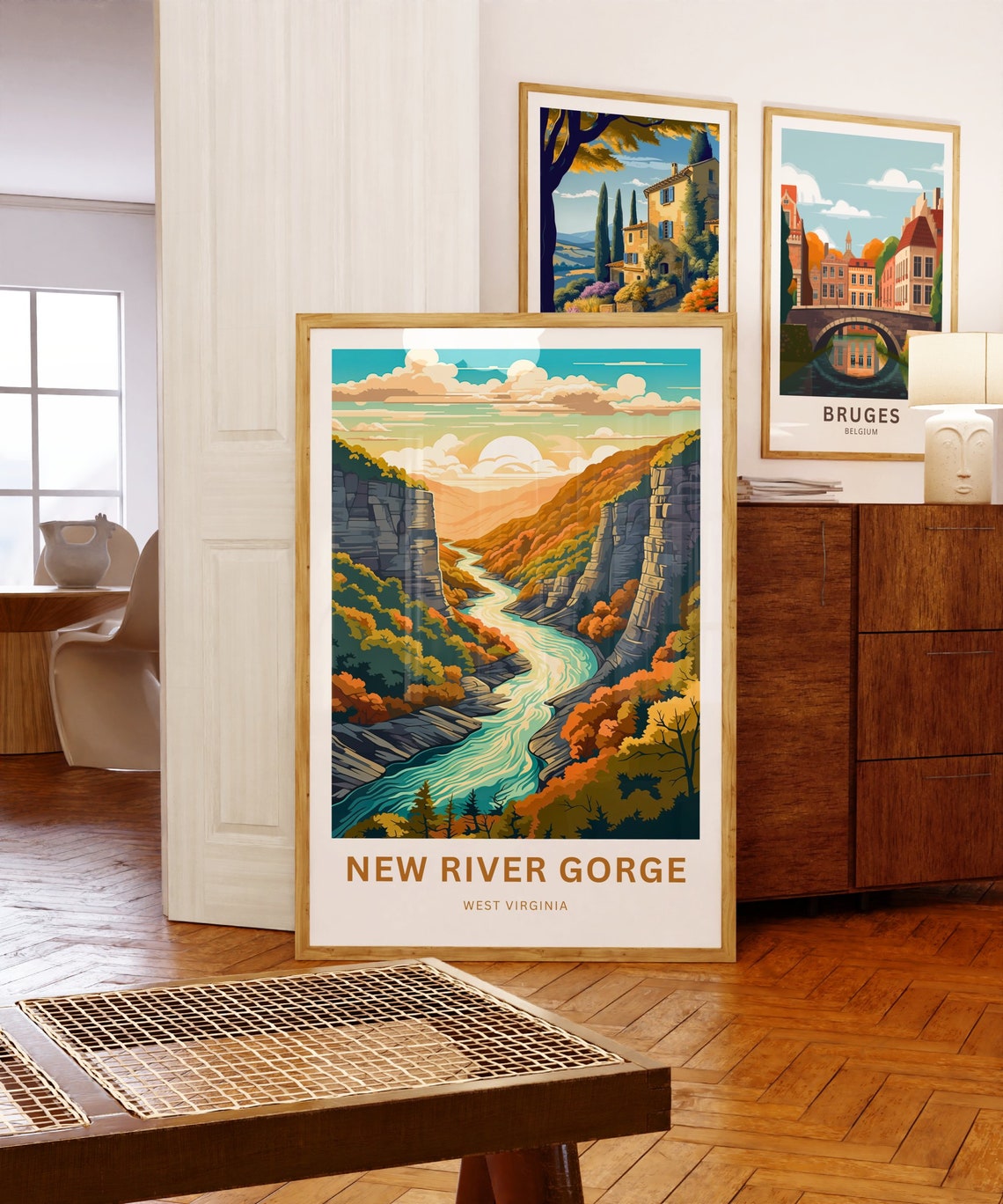 New River Gorge West Virginia Fall Canyon River Travel Poster - Image 5
