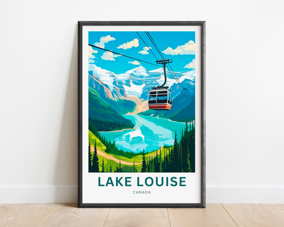 Lake Louise Canada Gondola Over Turquoise Mountain Lake Poster