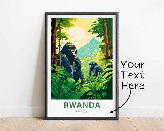 Personalized Rwanda Travel Print Rwanda Poster East Africa Wall Art Framed Present Gift United Africa Decor Custom Text