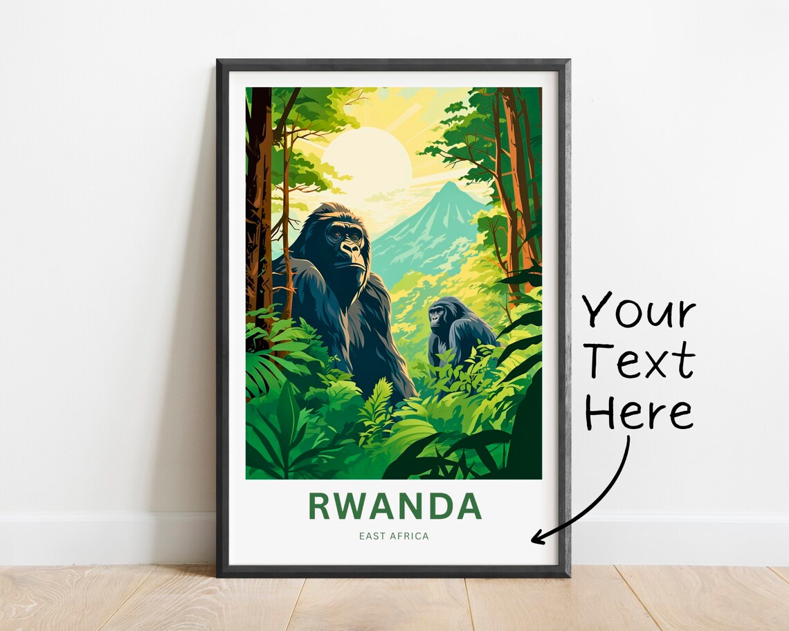 Rwanda Gorilla Pair Jungle East Africa Personalized Travel Poster