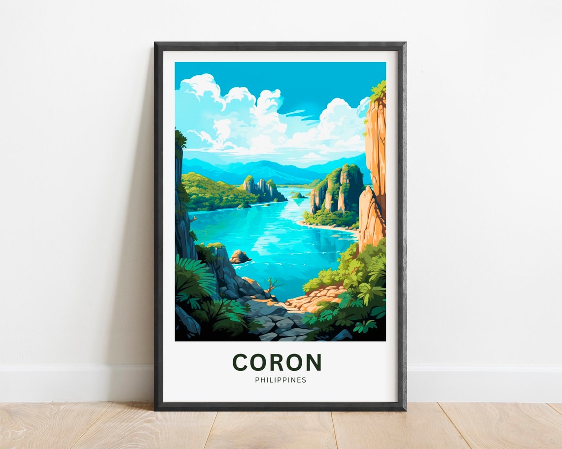 Coron Philippines Turquoise Lagoon Limestone Cliffs Travel Poster