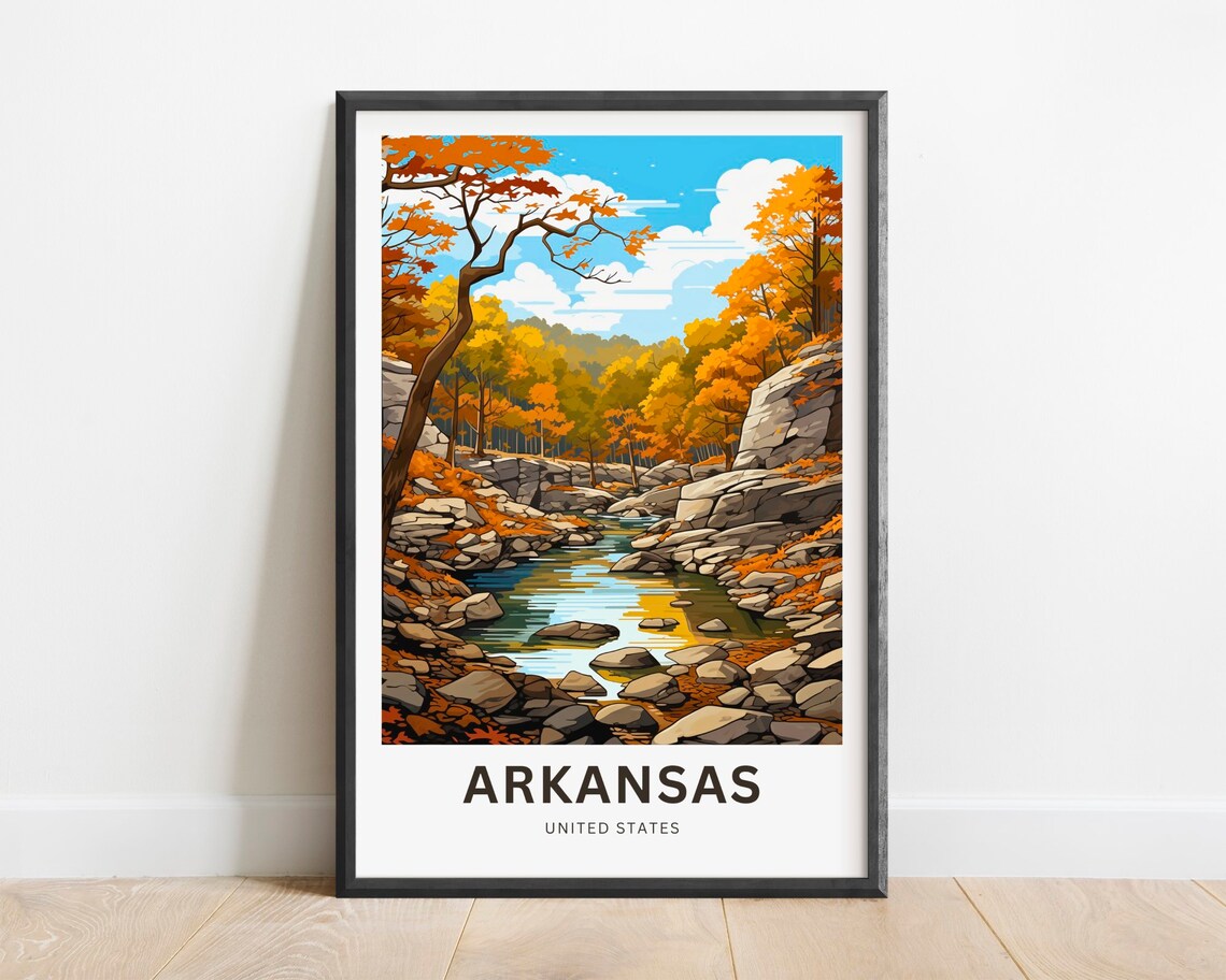 Arkansas Autumn Forest Creek Rocky Stream Nature Travel Poster