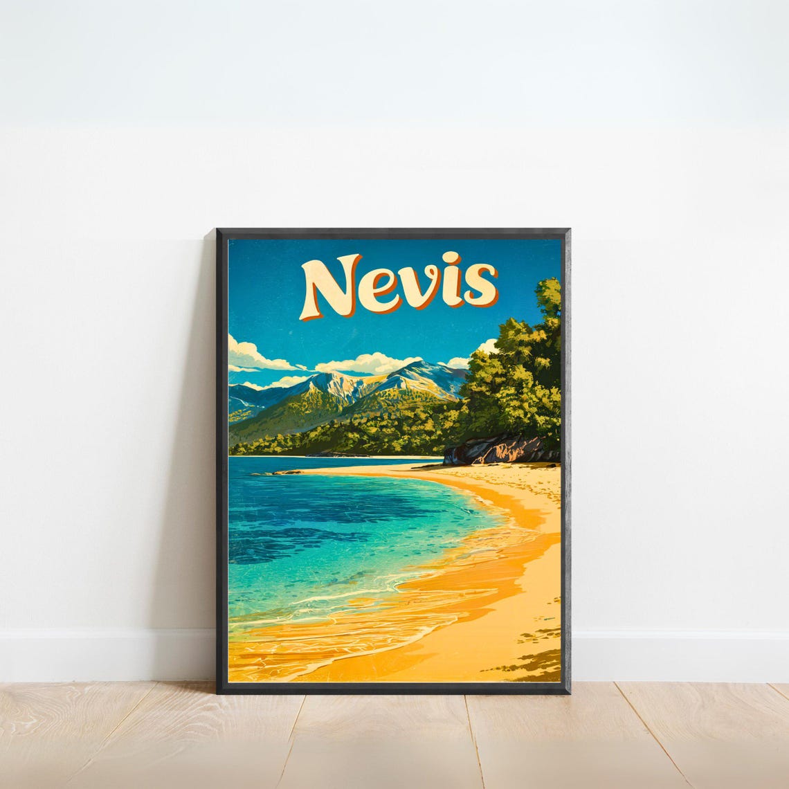 Nevis Vintage Travel Poster Nevis Print Caribbean Wall Art Framed Gift Caribbean Island Present