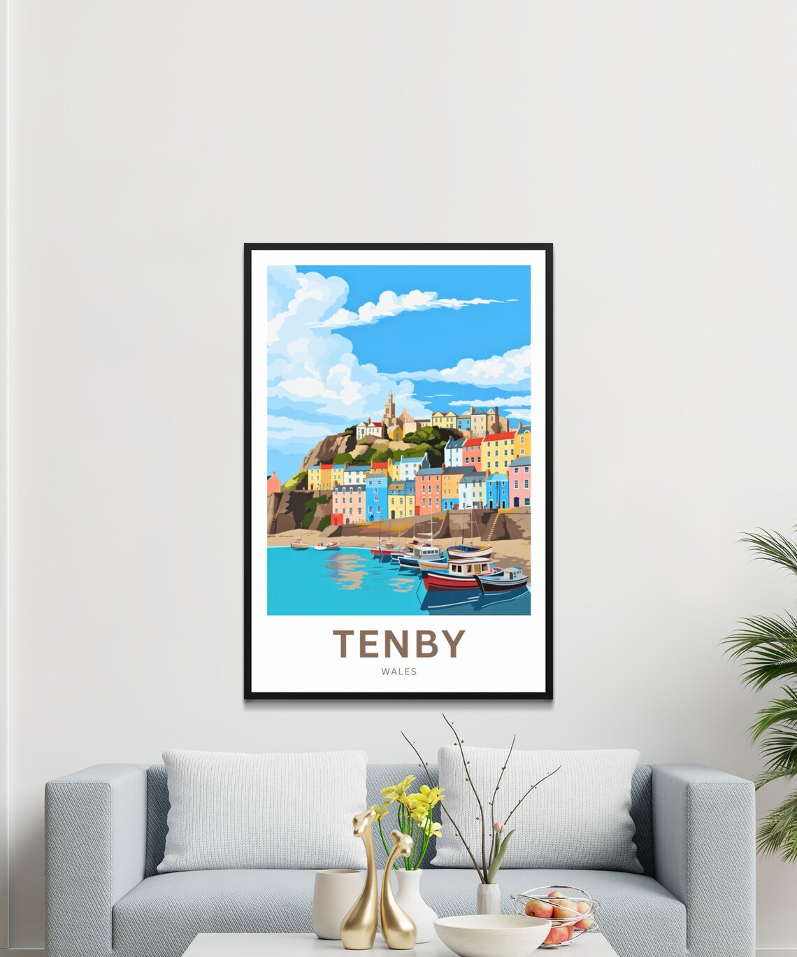 Tenby Wales Colorful Harbor Town Travel Poster Personalized Gift - Image 3