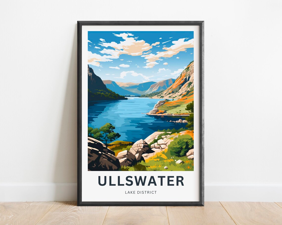 Ullswater Lake District Hilltop Lake View Illustrated Poster