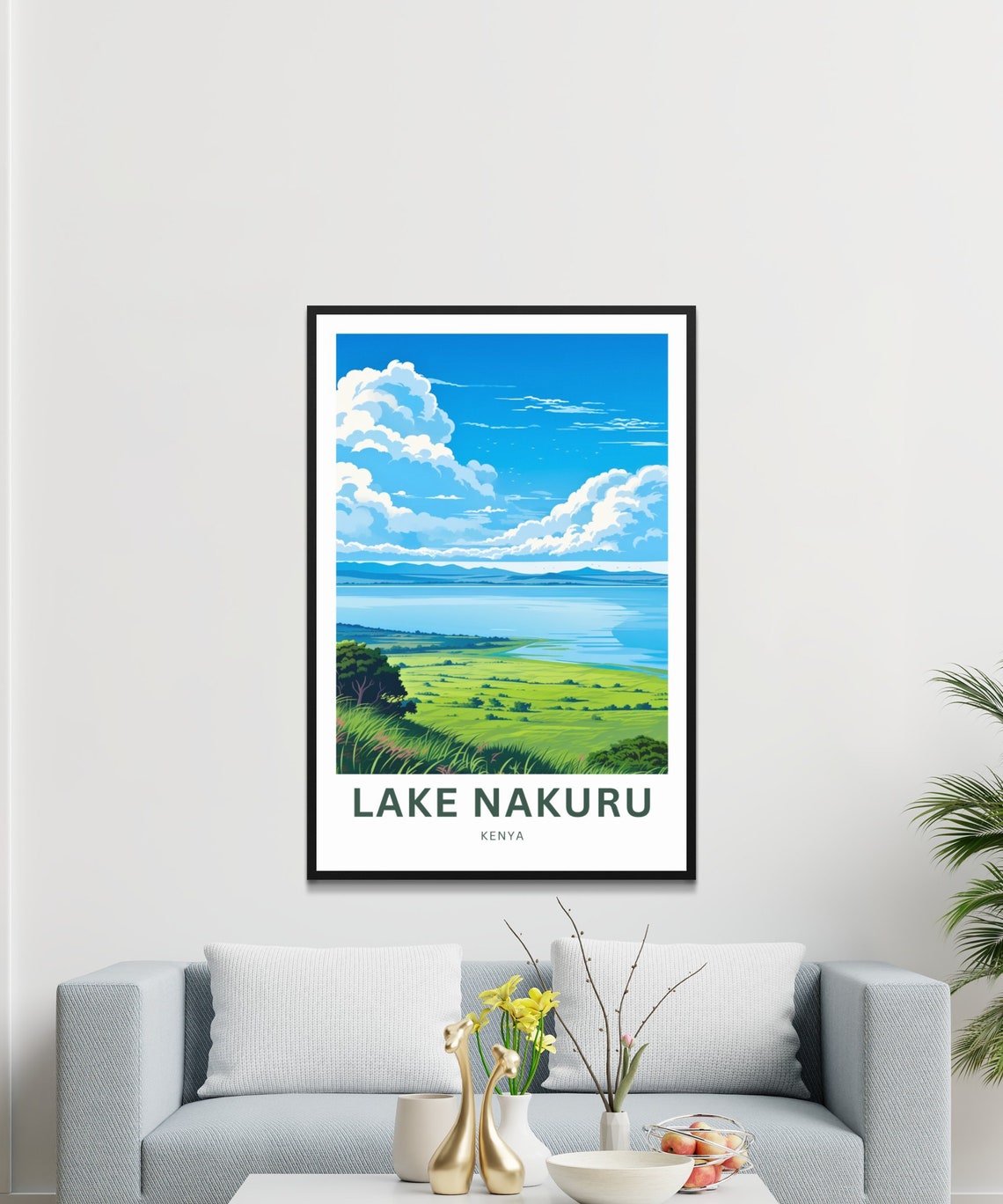 Lake Nakuru Kenya Scenic Dramatic Clouds Over Blue Lake Poster - Image 3