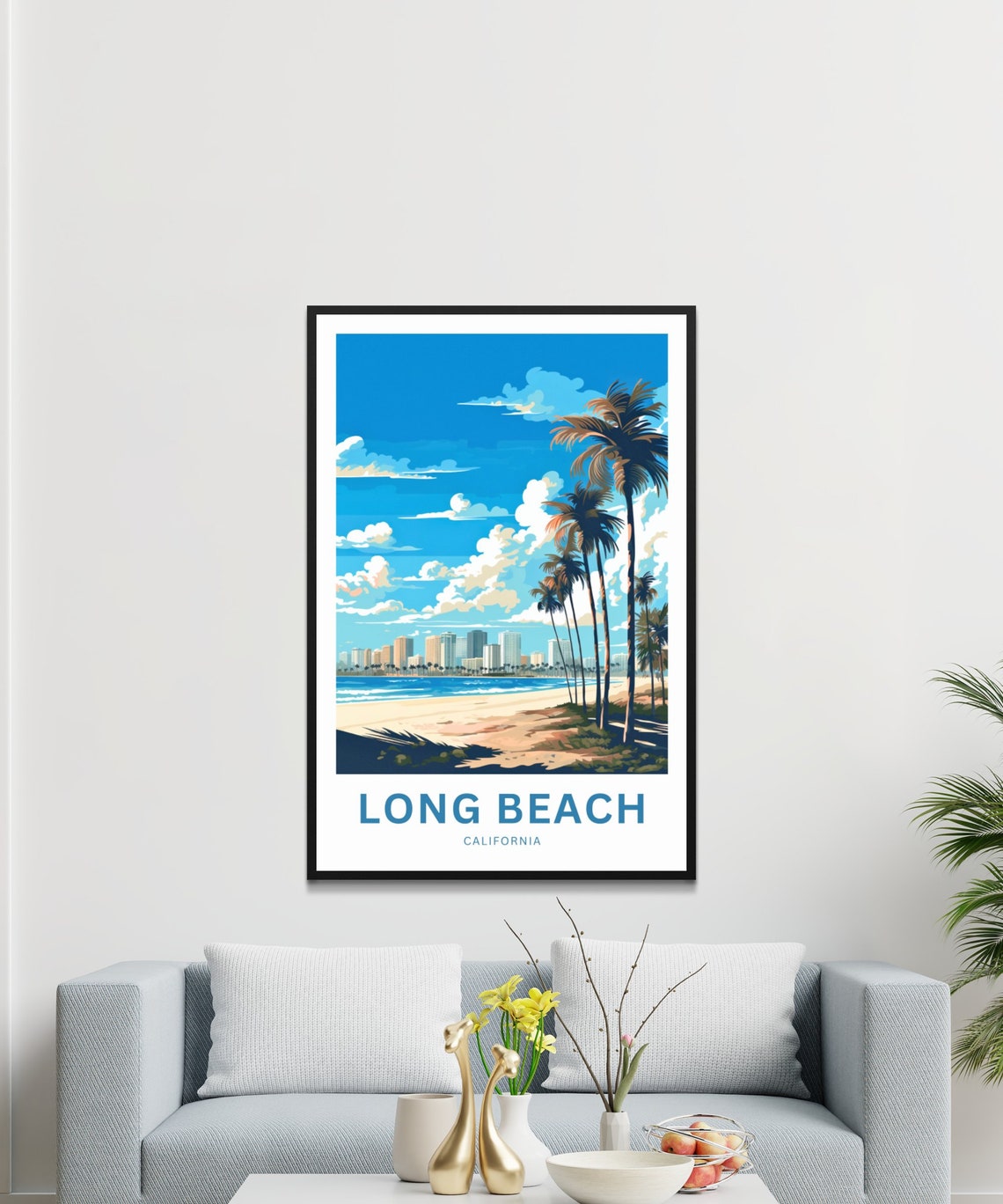Long Beach California Palm Trees Oceanfront Skyline View Poster - Image 3