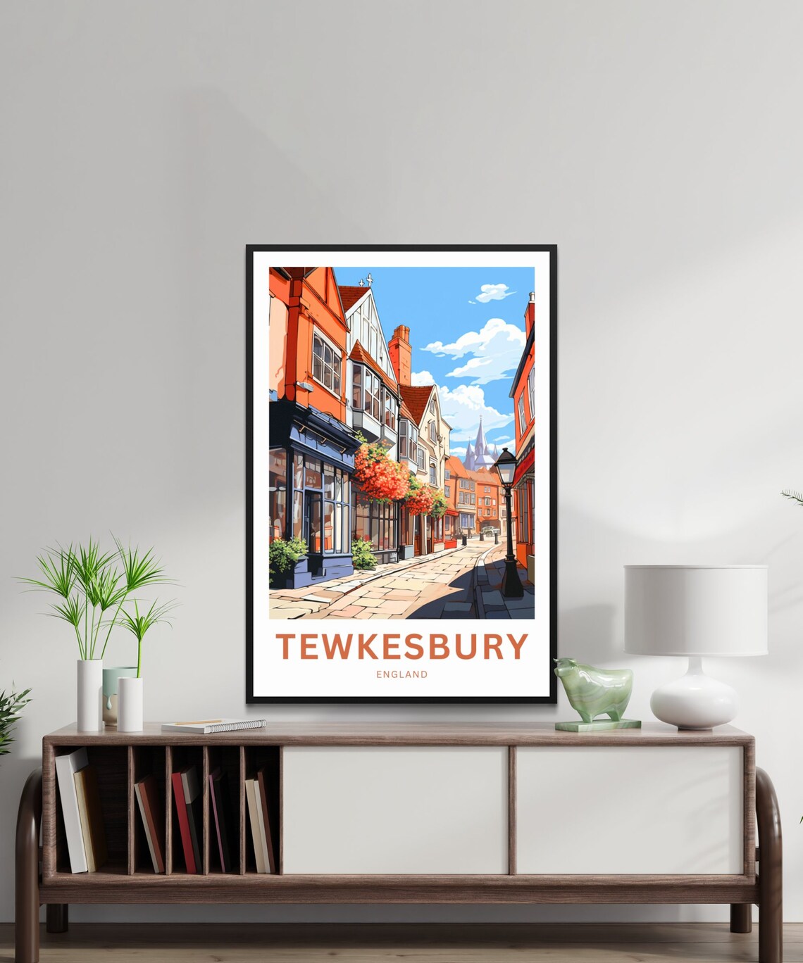 Tewkesbury England Historic Cobblestone Street Personalized Poster - Image 2